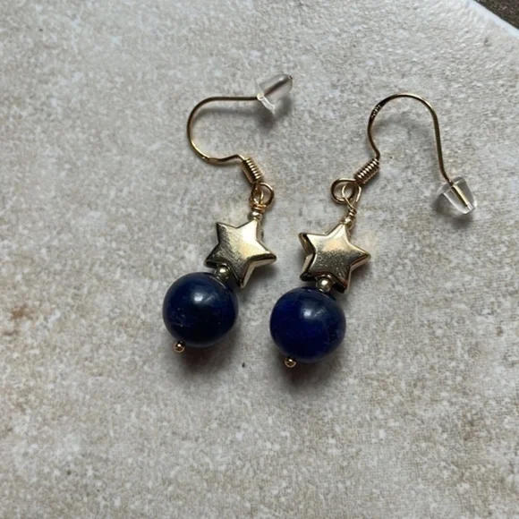 🌹 free w/purchase sterling silver lapis lazuli 9 mm gem stone 18k gold vermeil - Picture 4 of 15
